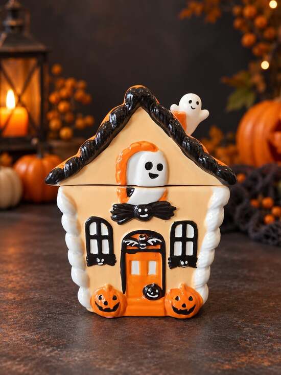 Unbranded Other - New Orange Haunted House Ghost Halloween Bat Spooky Kitchen Cookie Jar